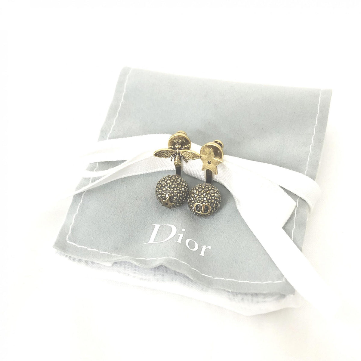 Christian Dior Crystal Embellished Metal Bee Earrings