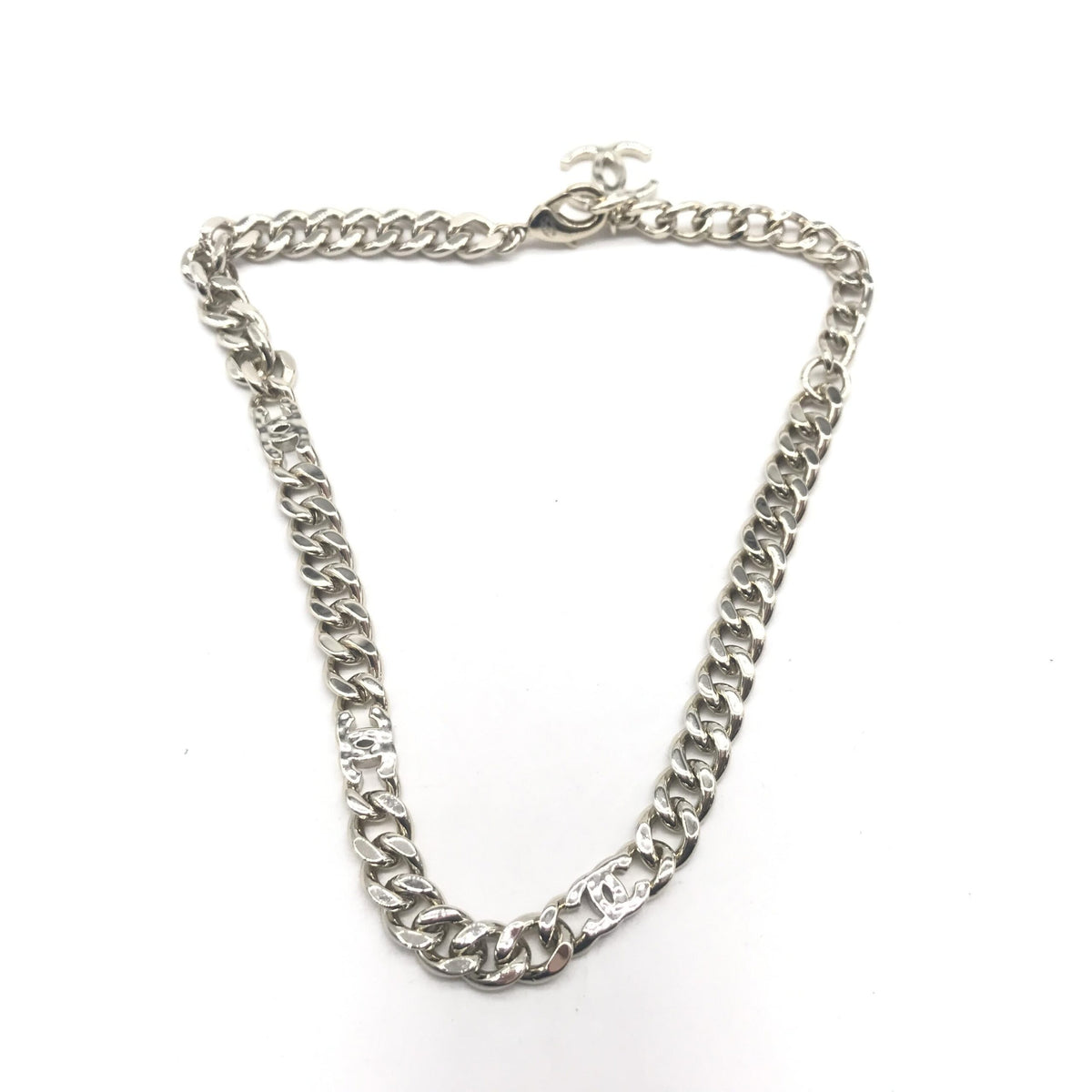Chanel Silver Tone Curb Chain Link Necklace
