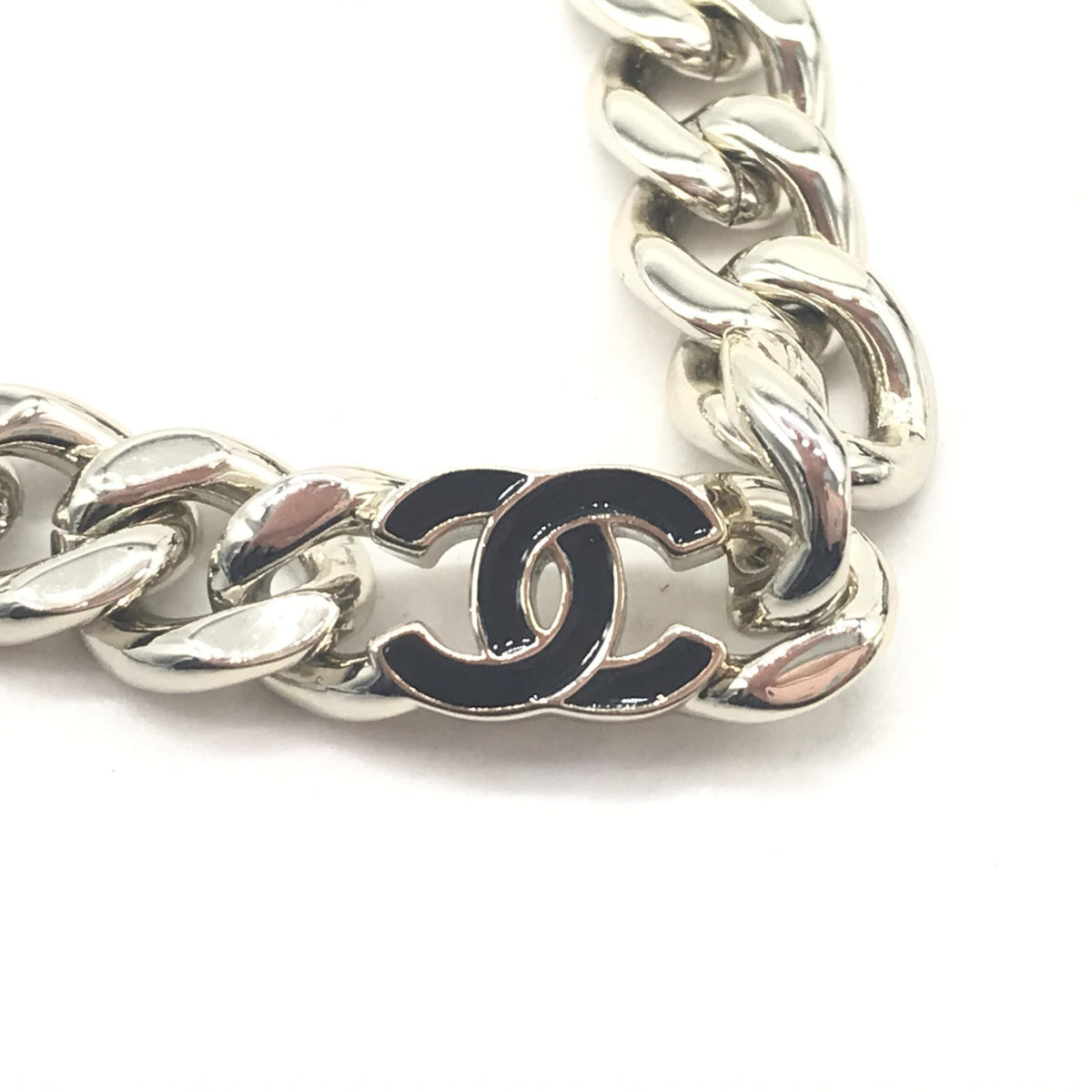 Chanel Silver Tone Curb Chain Link Necklace
