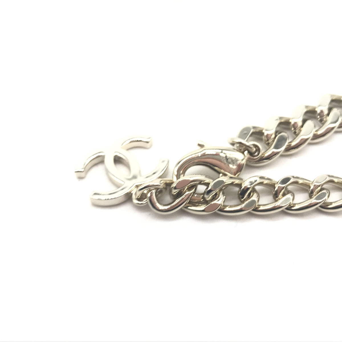 Chanel Silver Tone Curb Chain Link Necklace